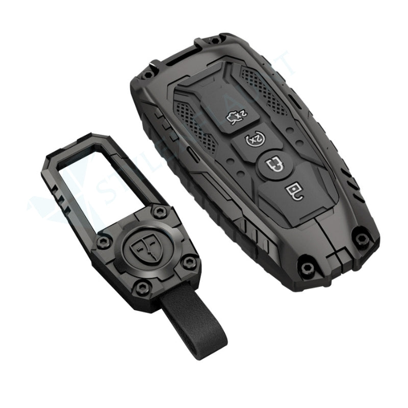 Ford Explorer | Escape | Edge | Bronco 2025 | F150 | Mustang Luxury Premium Transformer Series Metal Black Soft Sillcon Smart Car Key Cover Key Case With Key Chain (4 buttons)