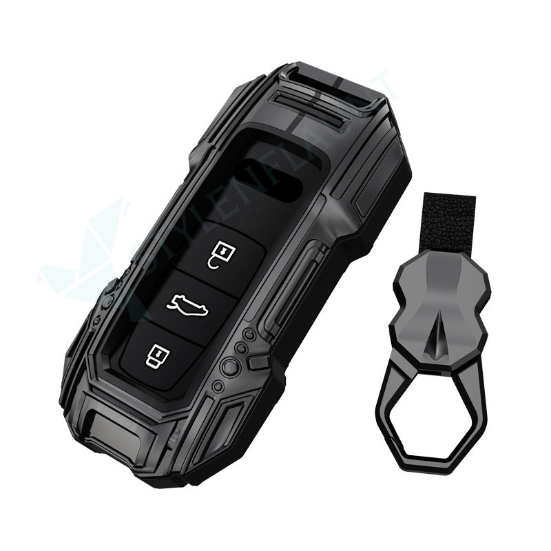 Audi Q7 Luxury Premium Beast Metal Smart Car Design Key Cover Key Case With Key Chain (3 buttons)
