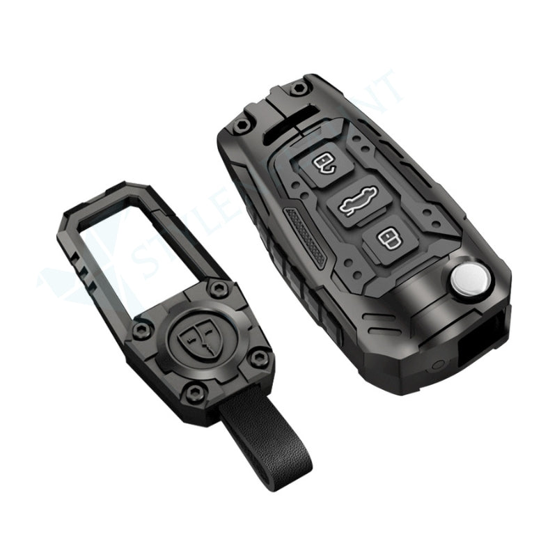 Audi Q3 Flipkey Luxury Premium Transformer Series Metal Black Soft Sillcon Smart Car Key Cover Key Case With Key Chain (3 buttons)