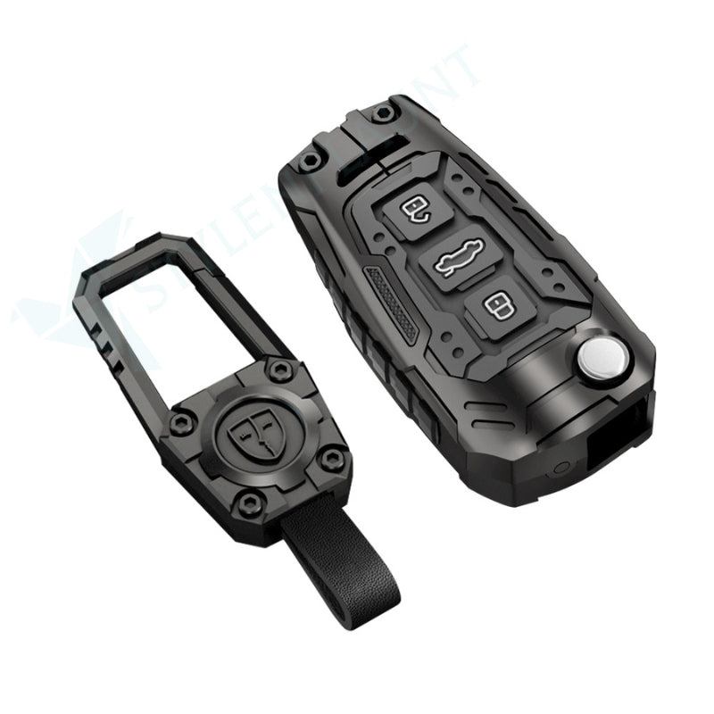 Audi Q3 Flipkey Metal Luxury Transformer Series Metal Black Soft Sillcon Smart Car Key Cover Key Case With Key Chain( 3 Button )