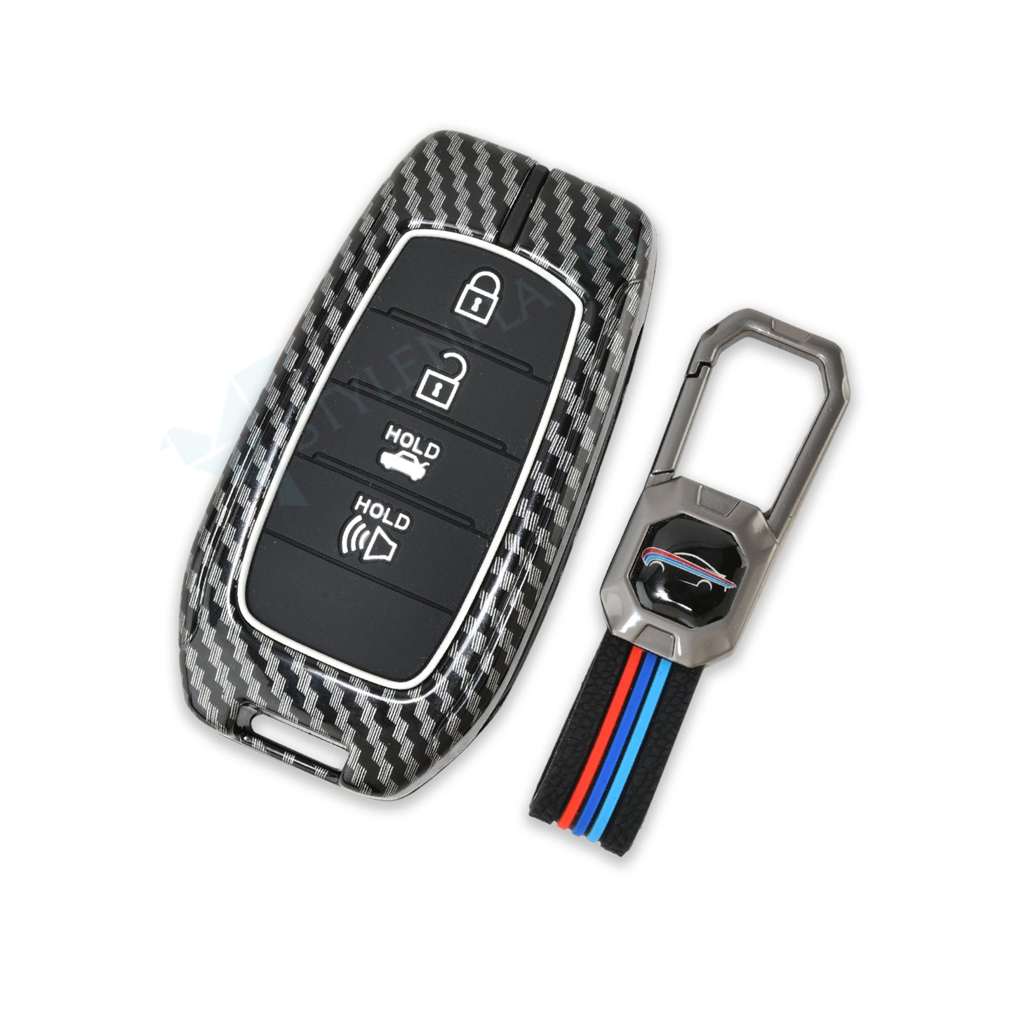 TOYOTA Land Crushier 2024 | Tundra SR5 2025 | Grand Highlander 2025 | Tacoma 2025 | Corolla 2025& | Camry 2025 Luxury Premium Carbon Fiber Black Soft Silicon Car Key fob Cover Key Case With Key Chain ( 4 buttons )