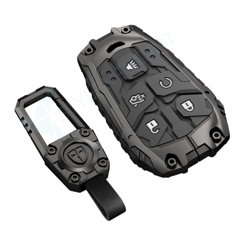 Cadillac 2015-2019 Escalade | CTS | SRX | XT4 | XT5 | XT6 | XTS | ATS Luxury Premium Transformer Series Metal Black Soft Sillcon Smart Car Key Cover Key Case With Key Chain (5 buttons)