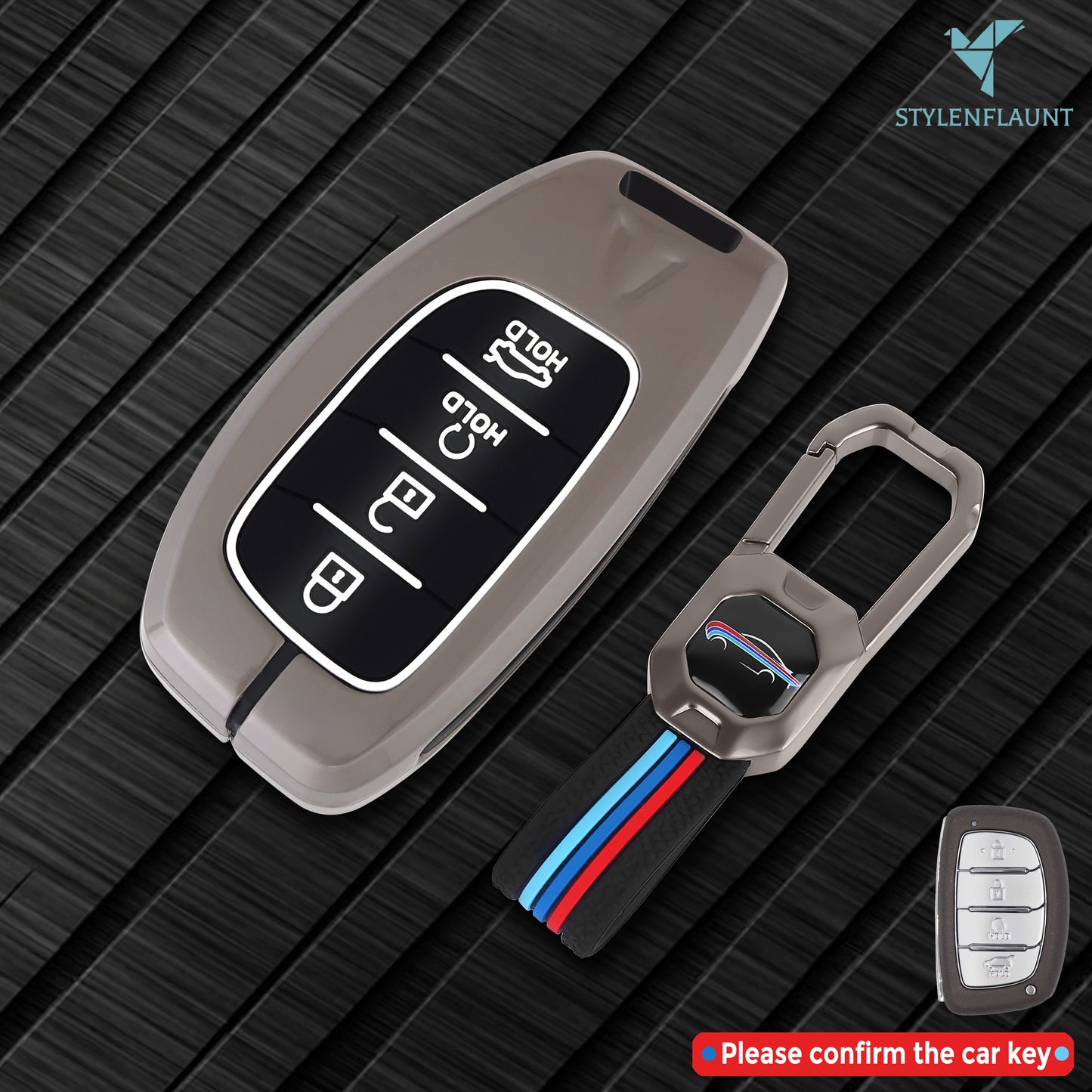Hyundai Creta 2024 | Alcazar | Creta 2025 EV | Luxury Premium Metal Smart Car Key Cover Key Case With Key Chain-4 buttons