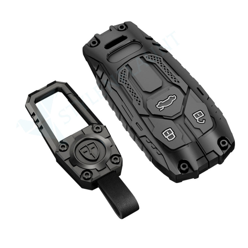 Audi A4 | Q5 Luxury Premium Transformer Series Metal Black Soft Sillcon Smart Car Key Cover Key Case With Key Chain (3 buttons)