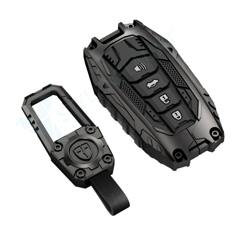 Toyota Land Crushier 2024|Tundra SR5 2025|Grand Highlander 2025|Tacoma 2025|Corolla 2025|Camry 2025 Luxury Premium Transformer Series Metal Black Soft Sillcon Smart Car Key Cover Key Case With Key Chain (4 buttons)