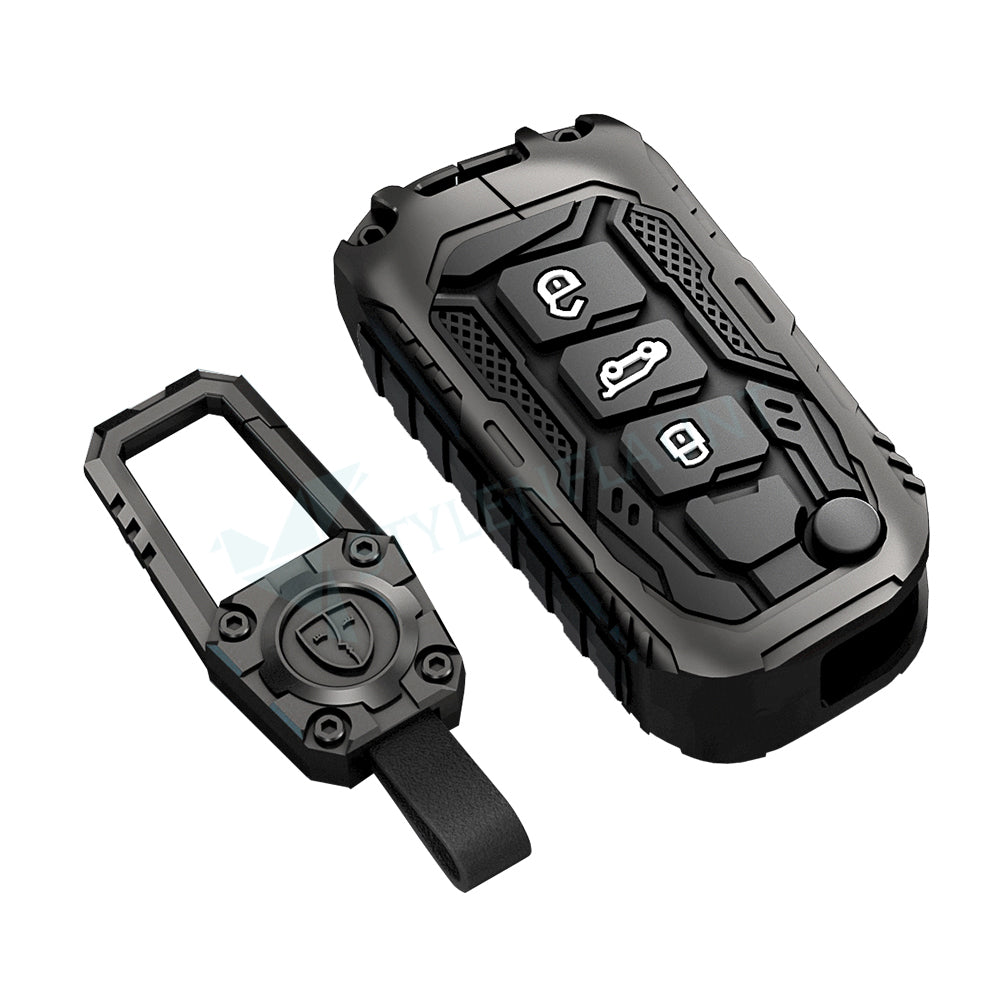 Mahindra Thar Roxx | XUV 700 | Thar | Scorpio-N 2023 | 3XO | Bolero Premium Transformer Series Metal Silicone Car Key Cover Case with Key Chain ( 3 buttons ) Flipkey