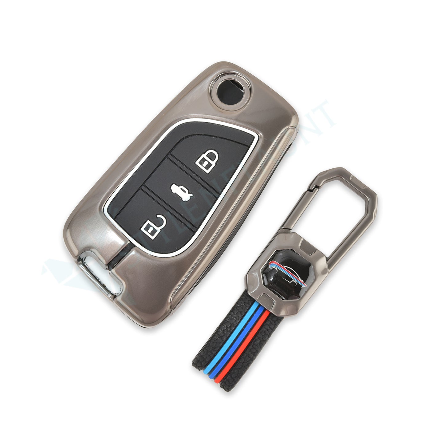 TOYOYA FLIPKEY Fortuner | Tundra | Highlander | Corolla | CHR | Camry | Rav4 | Innova Crysta Luxury Premium Metal Smart Car Key fob Cover Key Case With Key Chain ( 3 buttons ) Flipkey
