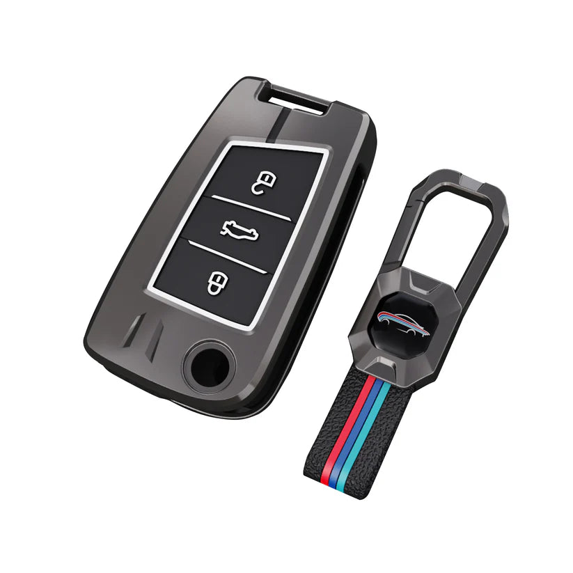 Volkswagen tiguan and virtus Luxury Premium Metal Luxury Car Key Cover Key Case With Key Chain ( 3 Button ) Flipkey