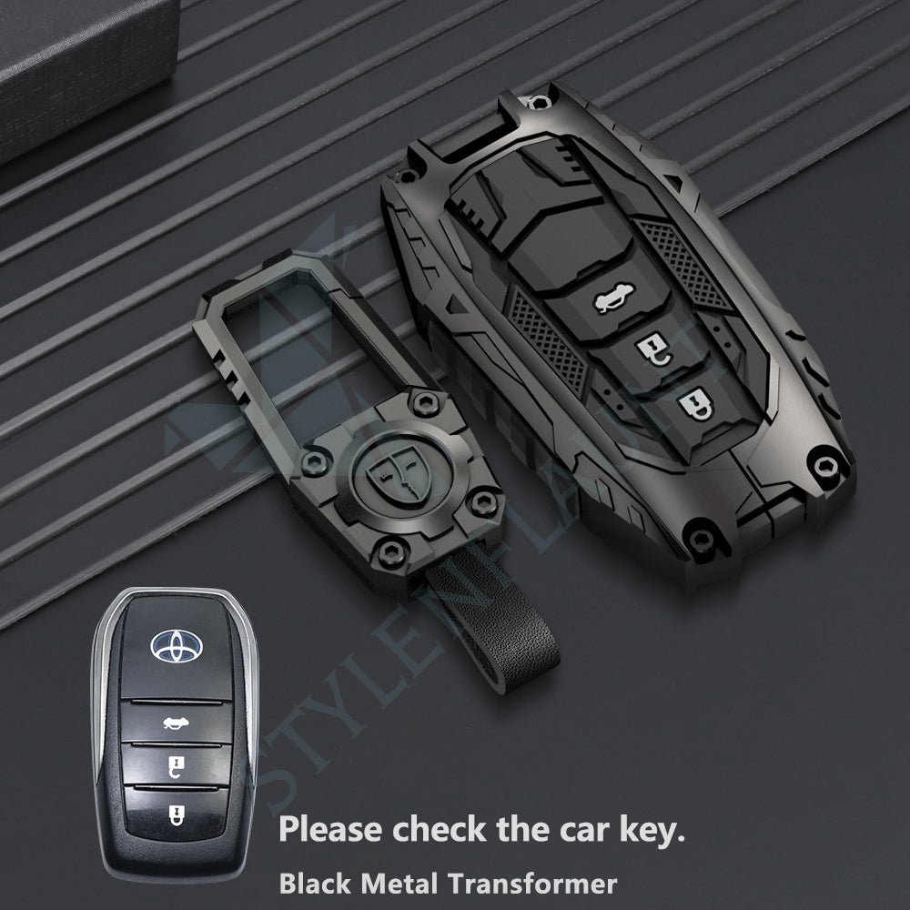 Toyota Fortuner | Hycross Innova Luxury Premium Transformer Series Metal Black Soft Sillcon Smart Car Case Key Case With Key Chain ( 3 Button )