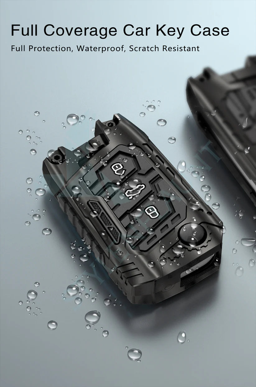 Volkswagen Tiguan and Virtus Premium Transformer Series Metal Black Soft Sillcon Smart Car Key Cover Key Case With Key Chain ( 3 Button ) Flipkey