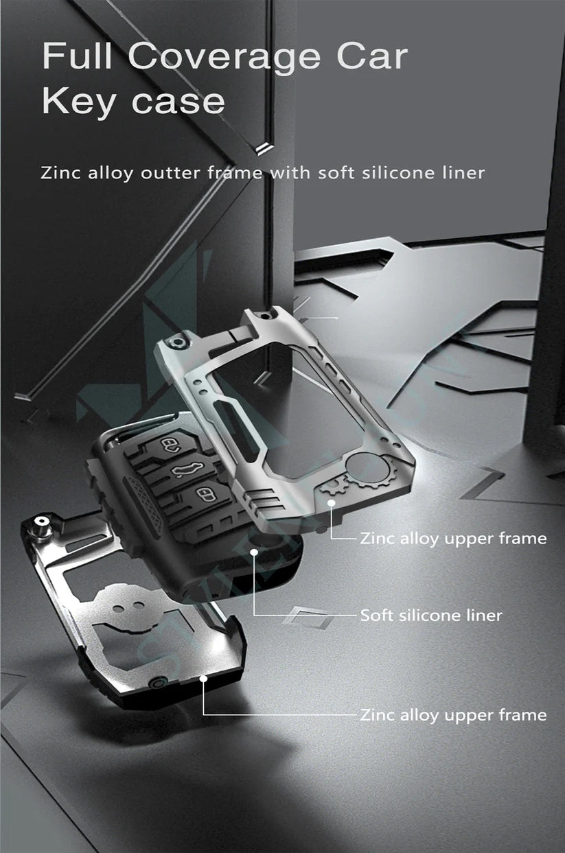 Volkswagen Tiguan and Virtus Premium Transformer Series Metal Black Soft Sillcon Smart Car Key Cover Key Case With Key Chain ( 3 Button ) Flipkey