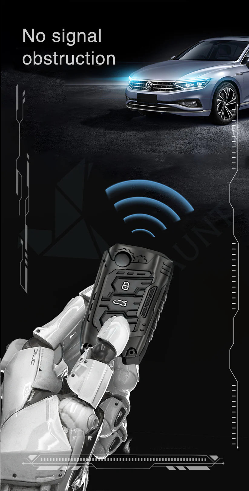 Volkswagen Tiguan and Virtus Premium Transformer Series Metal Black Soft Sillcon Smart Car Key Cover Key Case With Key Chain ( 3 Button ) Flipkey