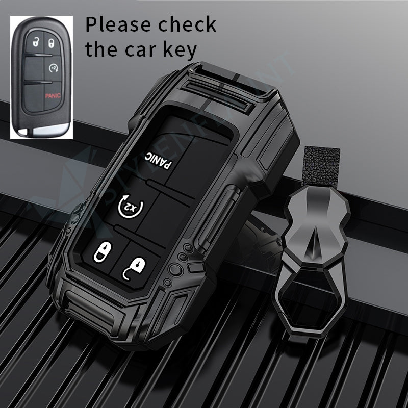 Jeep Compass Luxury Premium Beast Metal Smart Car Design Key Cover Key Case With Key Chain (4 buttons)