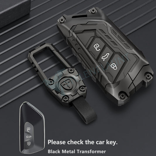 Volkswagen Tiguan Luxury Premium Transformer Series Metal Black Soft Sillcon Smart Car Key Cover Key Case With Key Chain ( 3 Button )