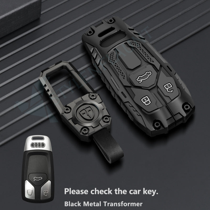 Audi A4 | Q5 Luxury Premium Transformer Series Metal Black Soft Sillcon Smart Car Key Cover Key Case With Key Chain (3 buttons)