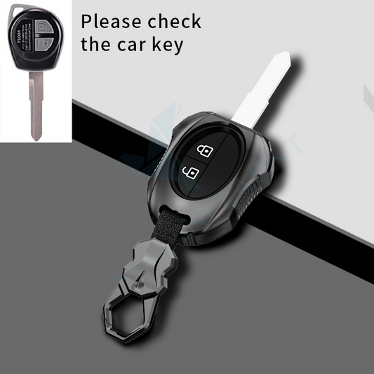 Suzuki Swift | Dzire | WagonR | Brezza | Grand Vitara | Fronx | Jimny | XL6 | Ignis | Ertiga | Baleno | Vitara Brezza | Celerio | Alto | Ciaz | S-Cross Luxury Protector Series Metal Key Cover With Key Chain ( 2 buttons )