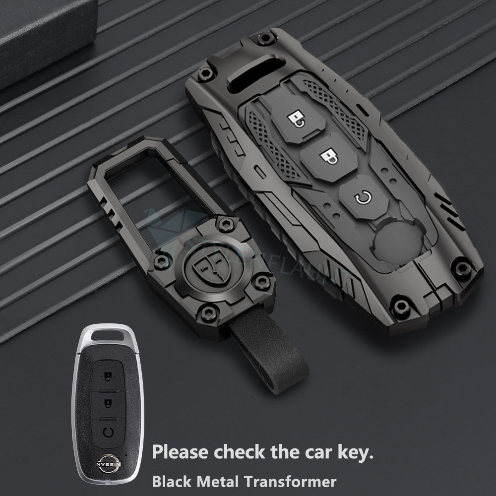 NISSAN NEW MAGNITE 2025 Luxury Premium Transformer Series Metal Smart Car Design Key Cover Key Case With Key Chain ( 3 buttons )