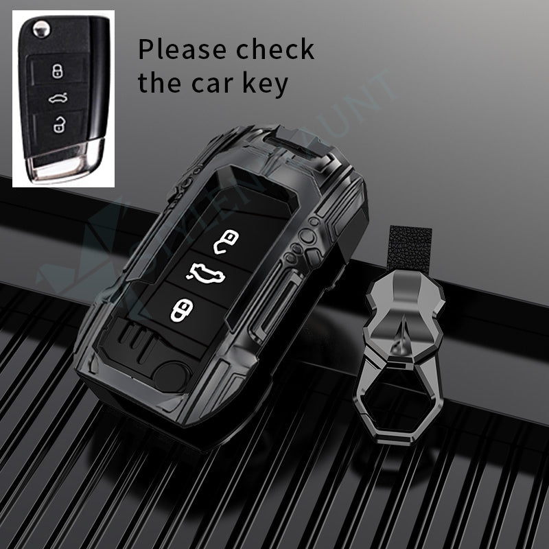 Skoda Kushaq , Slavia Luxury Premium Beast Metal Smart Car Design Key Cover Key Case With Key Chain ( 3 buttons ) FlipKey