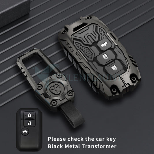 Suzuki Swift Dzire | Victoris Luxury Premium Transformer Series Metal Black Soft Sillcon Smart Car Key Cover Key Case With Key Chain   ( 3 Button )
