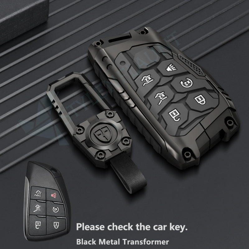 GMC Hummer EV | Yukon Denali 2025 Luxury Premium Transformer Series Metal Black Soft Sillcon Smart Car Key Cover Key Case With Key Chain (6 buttons)