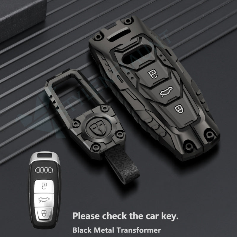 Audi Q7 Luxury Premium Transformer Series Metal Black Soft Sillcon Smart Car Key Cover Key Case With Key Chain (3 buttons)