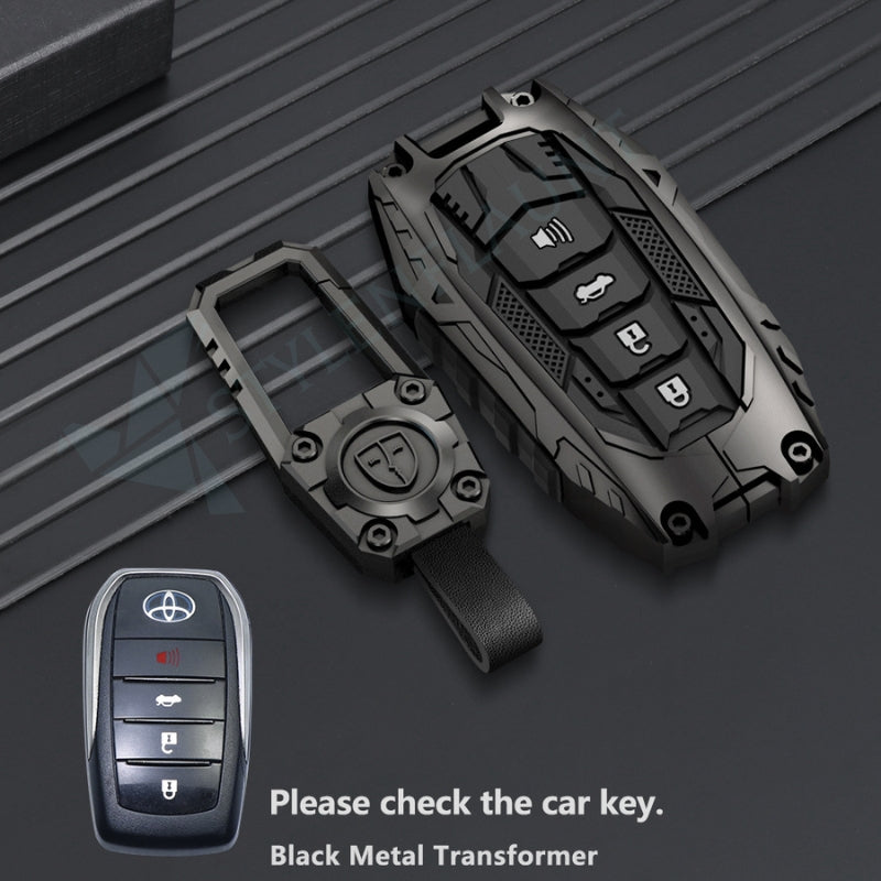 Toyota Land Crushier 2024|Tundra SR5 2025|Grand Highlander 2025|Tacoma 2025|Corolla 2025|Camry 2025 Luxury Premium Transformer Series Metal Black Soft Sillcon Smart Car Key Cover Key Case With Key Chain (4 buttons)