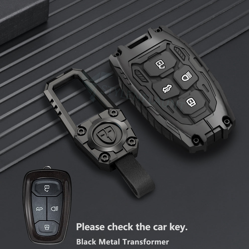 Tata Punch | Nexon | Harrier | Safari | Altroz | Tigor Luxury Premium Transformer Series Metal Key Cover With Key Chain ( 4 buttons )