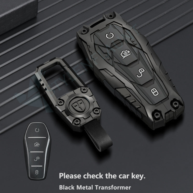 BYD Atto 3 | Seal & Sealion 7 Luxury Premium Transformer Series Metal Black Soft Sillcon Smart Car Key Cover Key Case With Key Chain (4 buttons)
