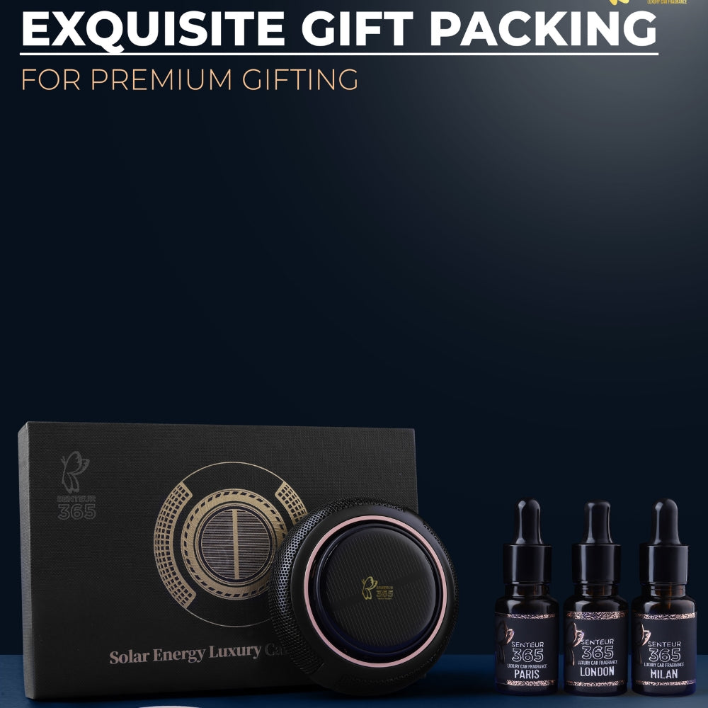 STYLENFLAUNT Senteur 365 - Round Luxury Car Fragrance | Premium Solar Car Perfume with 1 Year Fragrance, Long Lasting Luxury Car Air Freshener for Car dashboard | Premium Gift Item for personal and Corporate gifting