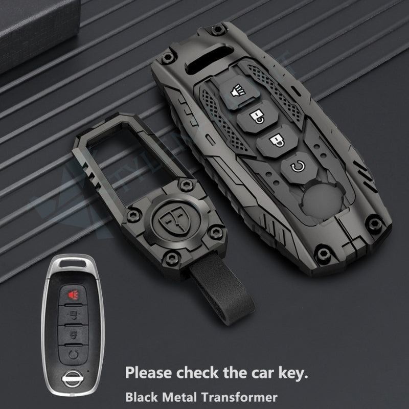 Nissan Rouge | Sentra | Pathfinder | Kicks Luxury Premium Transformer Series Metal Black Soft Sillcon Smart Car Key Cover Key Case With Key Chain (4 buttons)