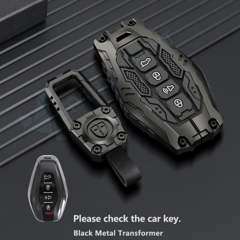 Jetour X70 Plus Luxury Premium Transformer Series Metal Black Soft Sillcon Smart Car Key Cover Key Case With Key Chain (4 buttons)