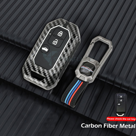 Suzuki Swift Dzire | Victoris Luxury Premium Metal Carbon Fiber Smart Car Key Cover Key Case With Key Chain ( 3 Button )