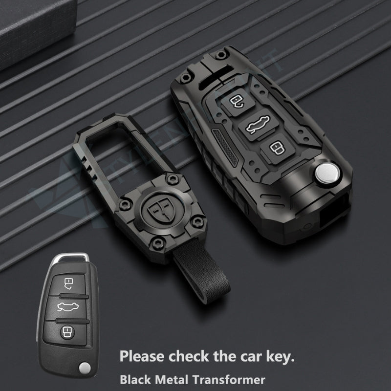 Audi Q3 Flipkey Luxury Premium Transformer Series Metal Black Soft Sillcon Smart Car Key Cover Key Case With Key Chain (3 buttons)