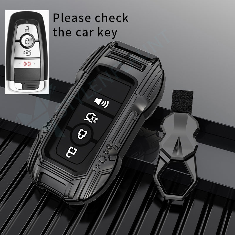 Ford Explorer | Escape | Edge | Bronco 2025 | F150 | Mustang Luxury Premium Beast Metal Smart Car Design Key Cover Key Case With Key Chain (4 buttons)