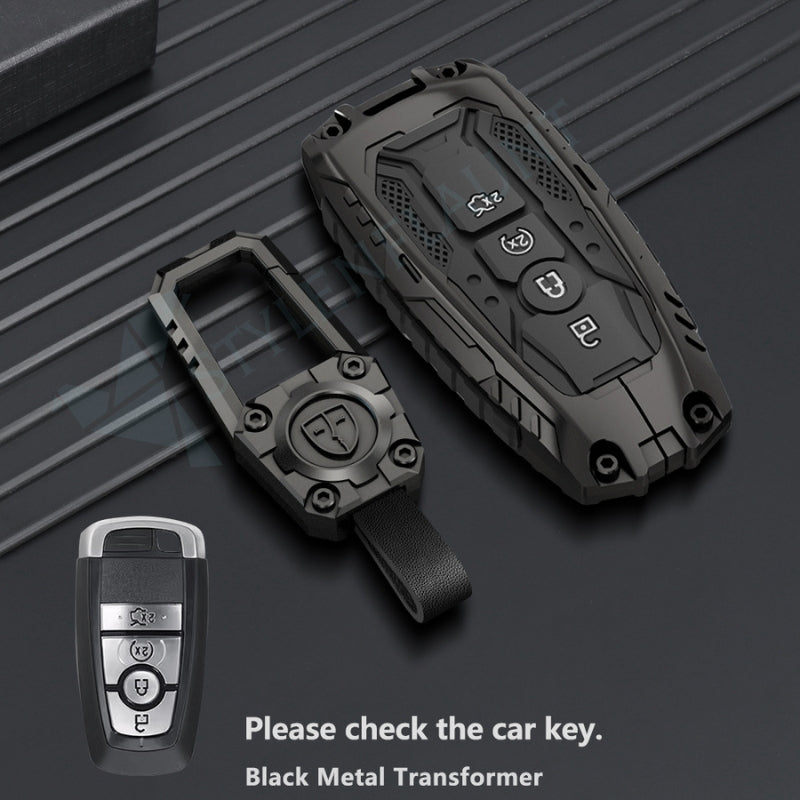 Ford Explorer | Escape | Edge | Bronco 2025 | F150 | Mustang Luxury Premium Transformer Series Metal Black Soft Sillcon Smart Car Key Cover Key Case With Key Chain (4 buttons)