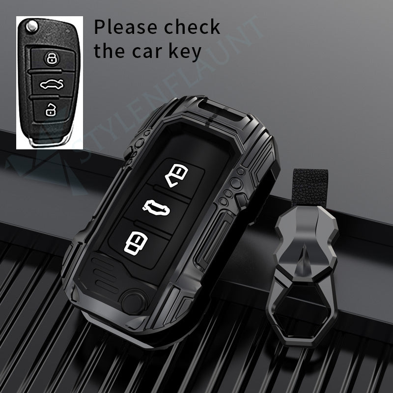 Audi Q3 Flipkey Luxury Premium Beast Metal Smart Car Design Key Cover Key Case With Key Chain (3 buttons)