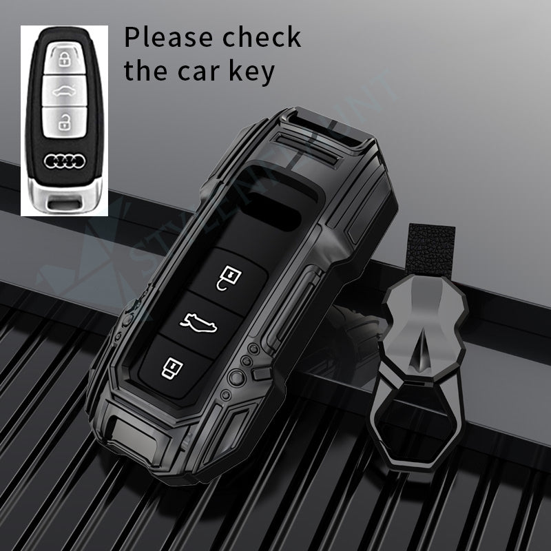 Audi Q7 Luxury Premium Beast Metal Smart Car Design Key Cover Key Case With Key Chain (3 buttons)