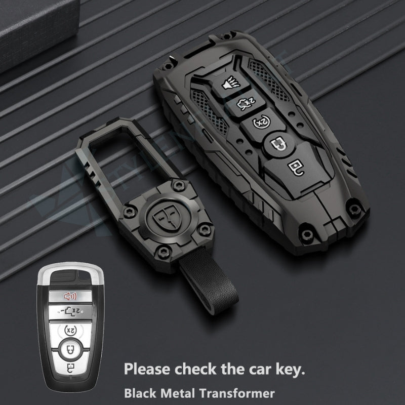 Ford Explorer 2025 | F-150 Raptor 2025 | Mustang | F-450 | F-550 | Escape Luxury Premium Transformer Series Metal Black Soft Sillcon Smart Car Key Cover Key Case With Key Chain (5 buttons)