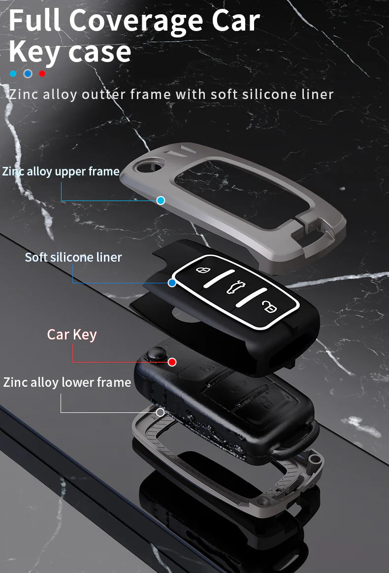 Volkswagen tiguan and virtus Luxury Premium Metal Luxury Car Key Cover Key Case With Key Chain ( 3 Button ) Flipkey