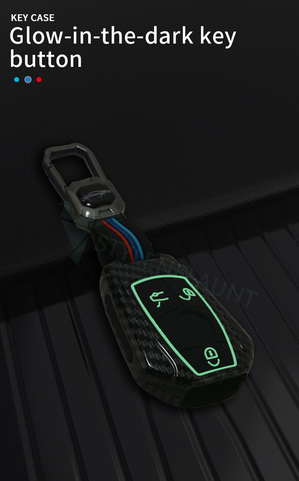 Mercedes CLA 200 Luxury Premium Metal Carbon Fiber Black Soft Silicon Metal Smart Car Key Cover Key Case With Key Chain( 3 buttons )