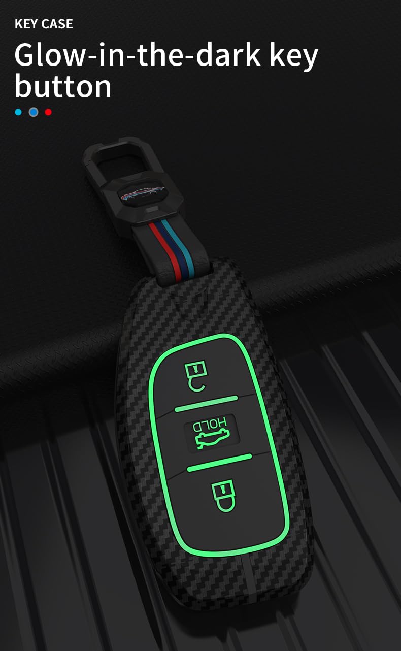 Hyundai Creta 2020-2023 | Venue,Al Cazar Luxury Premium Carbon Fiber Black Soft Silicon Car Key Cover Key Case With Key Chain 4 buttons