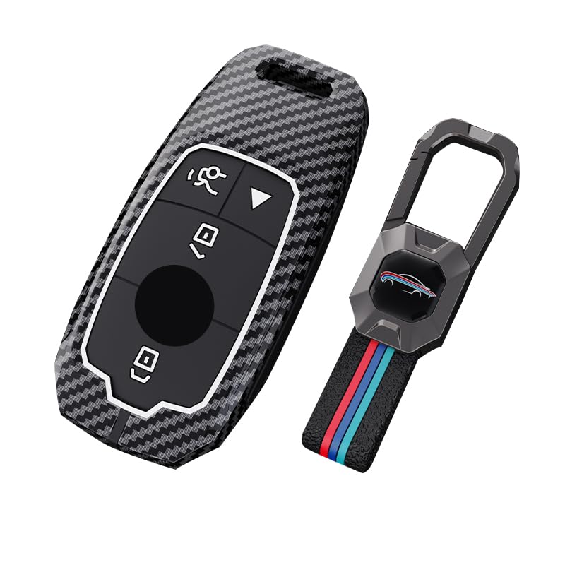 Mercedes GLA-200 Luxury Premium Metal Carbon Fiber Black Soft Silicon Smart Car Key Cover Key Case With Key Chain ( 3 buttons )