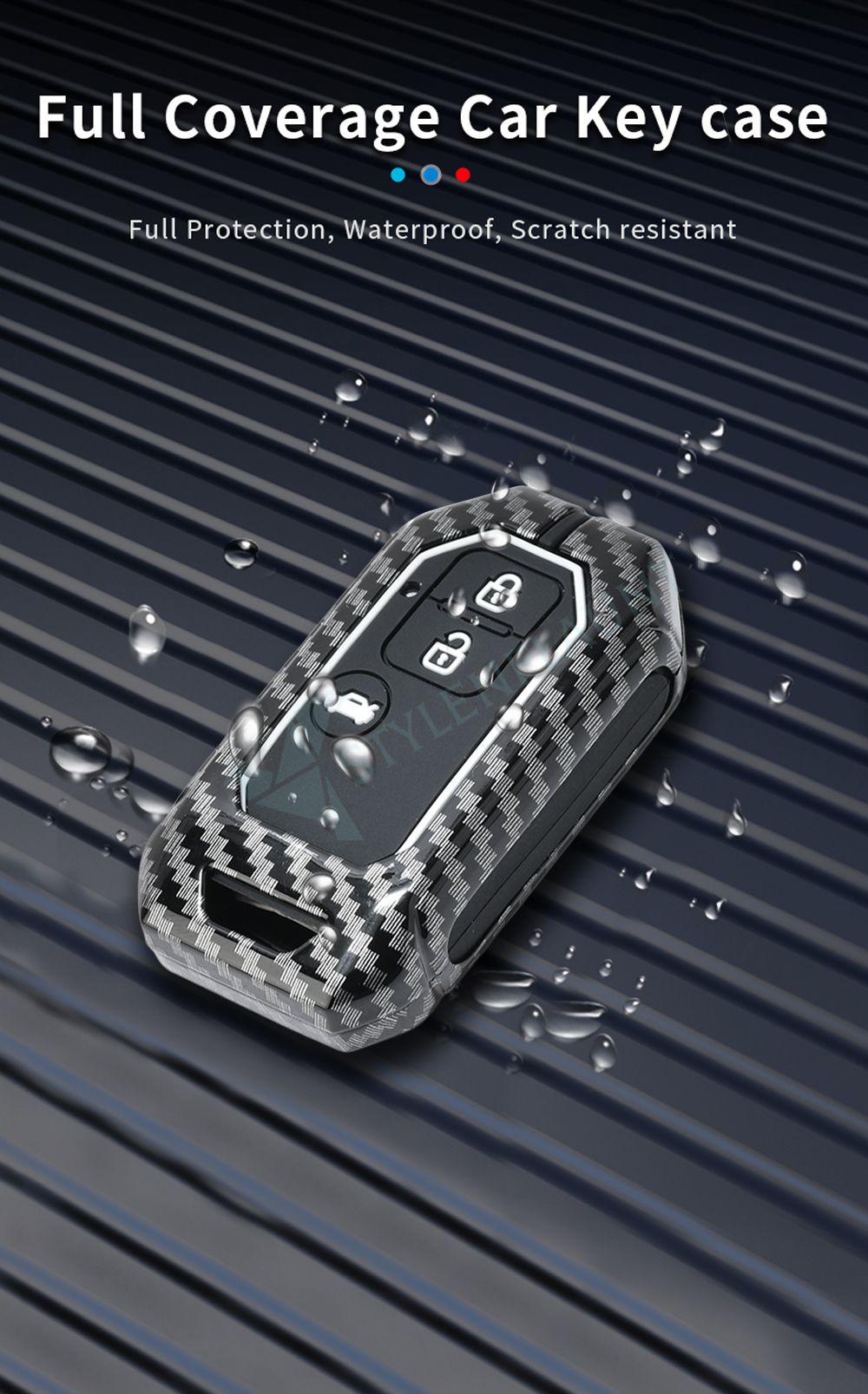 Suzuki Swift Dzire | Ertiga Luxury Premium Metal Carbon Fiber Smart Car Key Cover Key Case With Key Chain ( 3 Button )