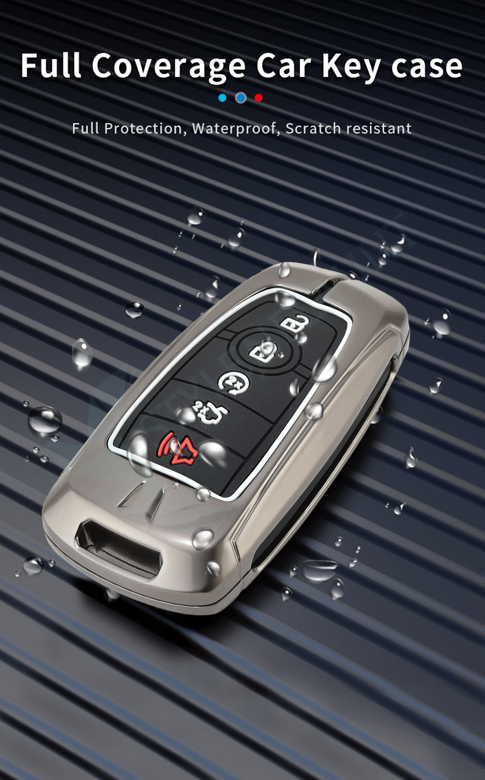 Ford Explorer 2025 | F-150 Raptor 2025 | Mustang | F-450 | F-550 | Escape Luxury Premium Metal Smart Car Key fob Cover Key Case With Key Chain ( 5 buttons )