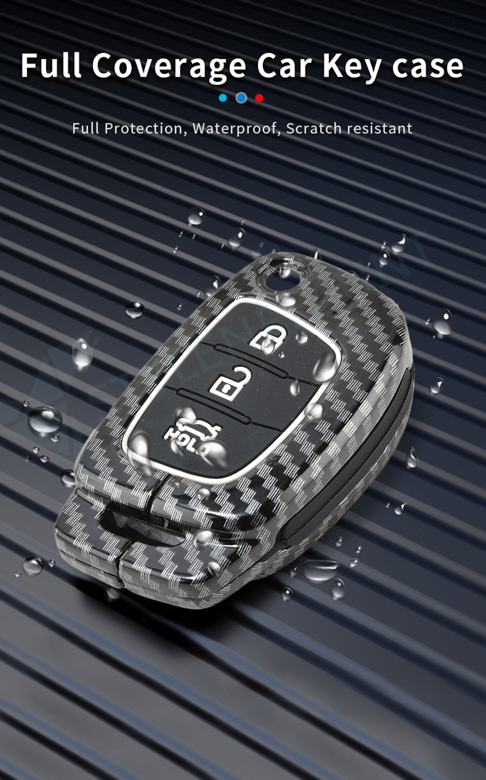 HYUNDAI Exter | Aura | I10 Nios | I20 | Venue | Creta FLIPKEY Luxury Premium Carbon Fiber Black Soft Silicon Car Key Cover Key Case With Key Chain ( 3 buttons ) Flipkey