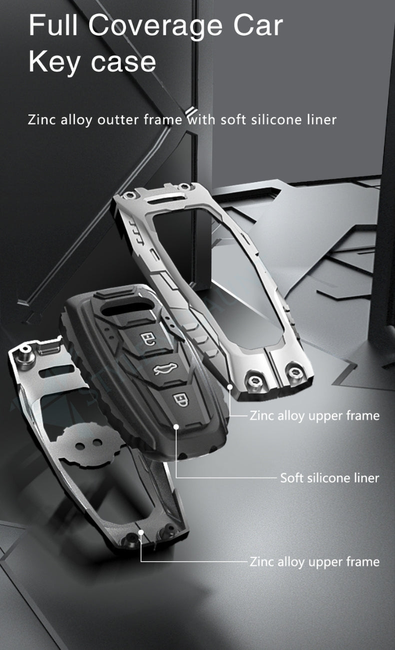 Audi Q7 Luxury Premium Transformer Series Metal Black Soft Sillcon Smart Car Key Cover Key Case With Key Chain (3 buttons)