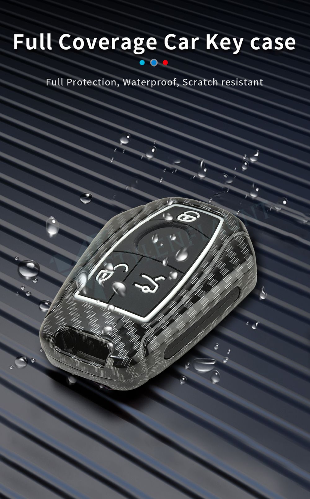 Mercedes CLA 200 Luxury Premium Metal Carbon Fiber Black Soft Silicon Metal Smart Car Key Cover Key Case With Key Chain( 3 buttons )