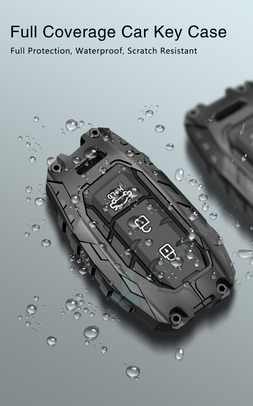 Hyundai Aura |Exter | i20 | Venue | Creta Luxury Premium Transformer Series Metal Black Soft Sillcon Smart Car Key Cover Key Case With Key Chain ( 3 buttons )