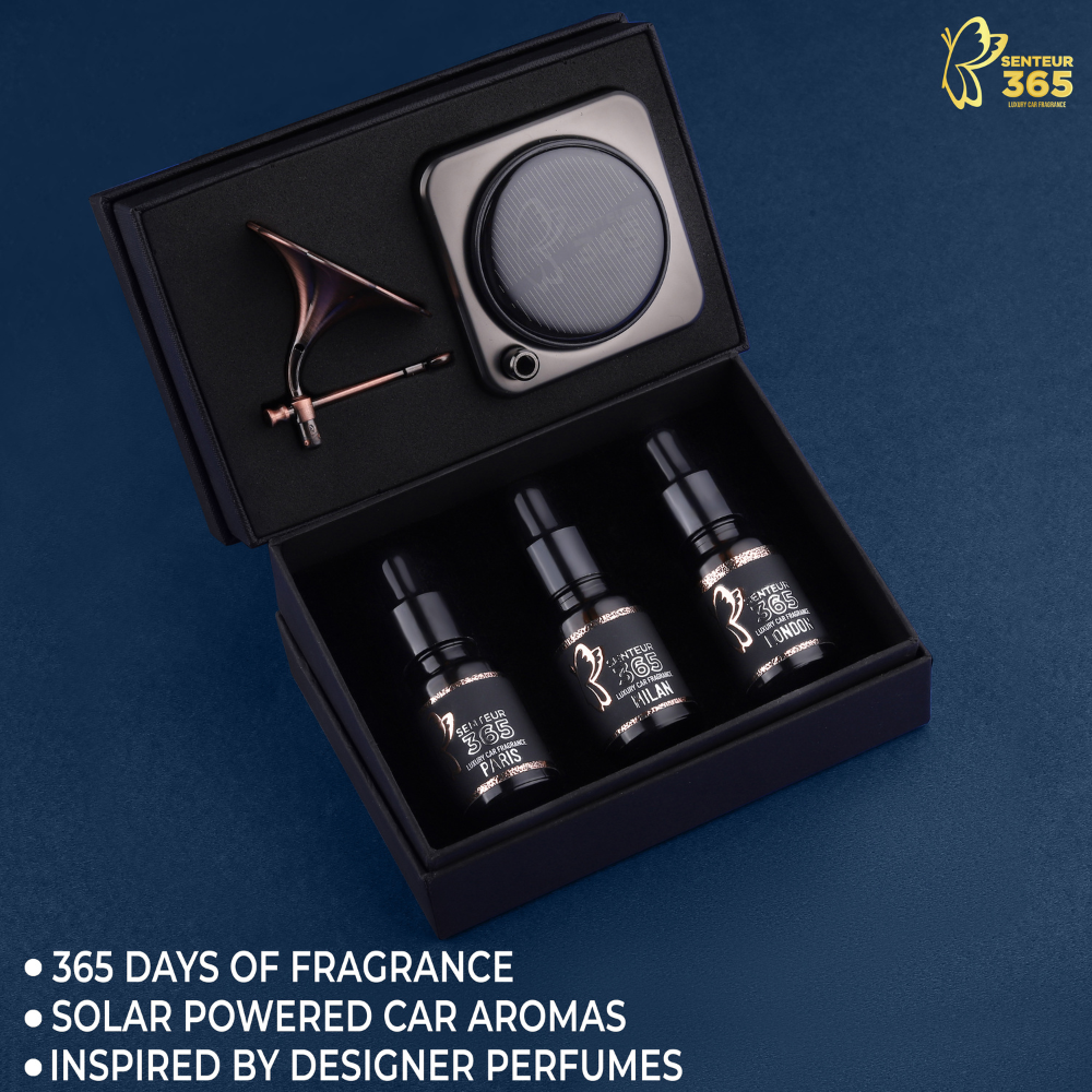 STYLENFLAUNT Senteur 365 - Trumpet Luxury Car Fragrance | Premium Solar Car Perfume with 1 Year Fragrance, Long Lasting Luxury Car Air Freshener for Car dashboard | Premium Gift Item for personal and Corporate gifting