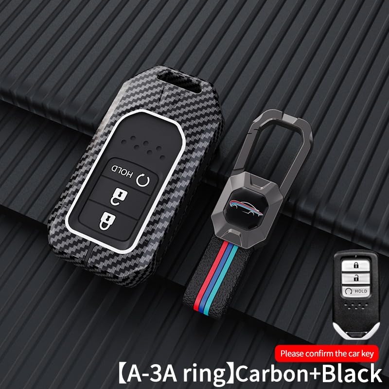 Honda Amaze | Elevate 2023 Luxury Premium Metal Carbon Fiber Black Soft Silicon Smart Car Key Cover Key Case With Key Chain( 3 buttons )
